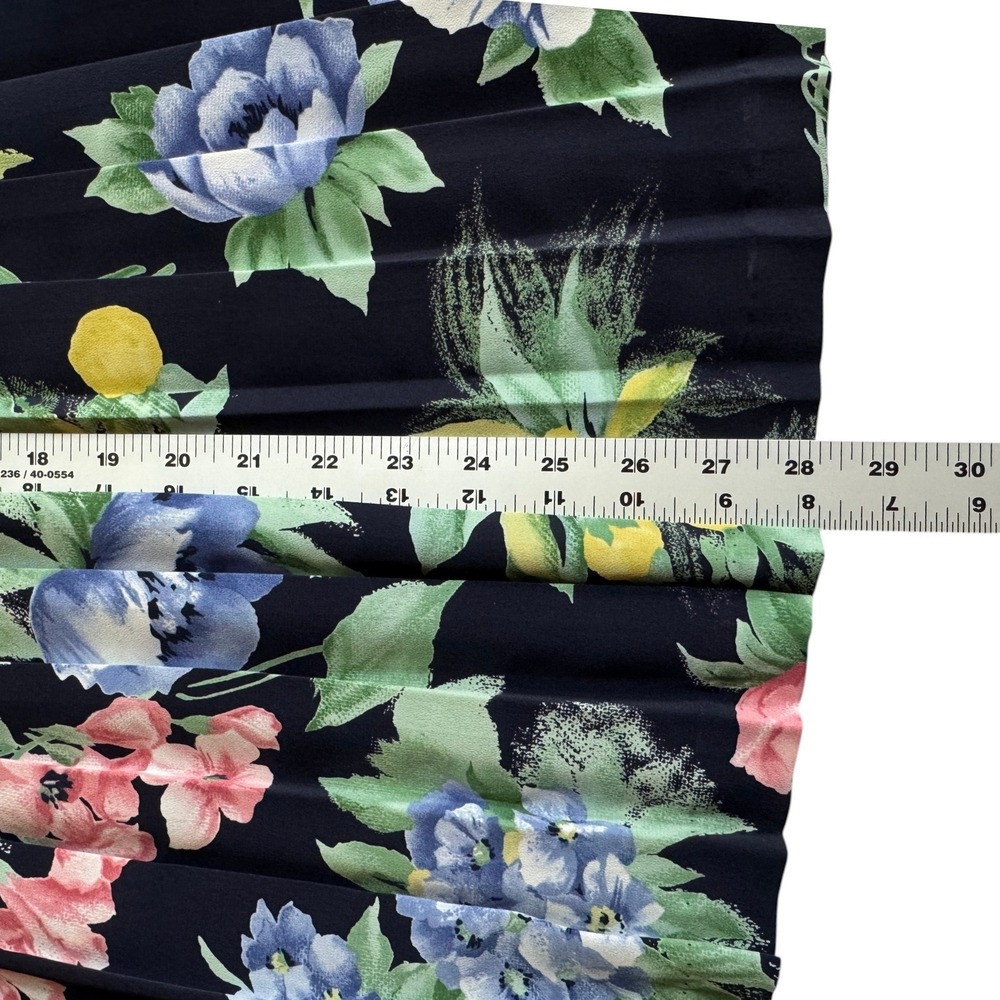 Alfred Dunner Floral Pleated Midi Skirt Womens 12P Navy Blue Pink Elastic Waist - Picture 6 of 9